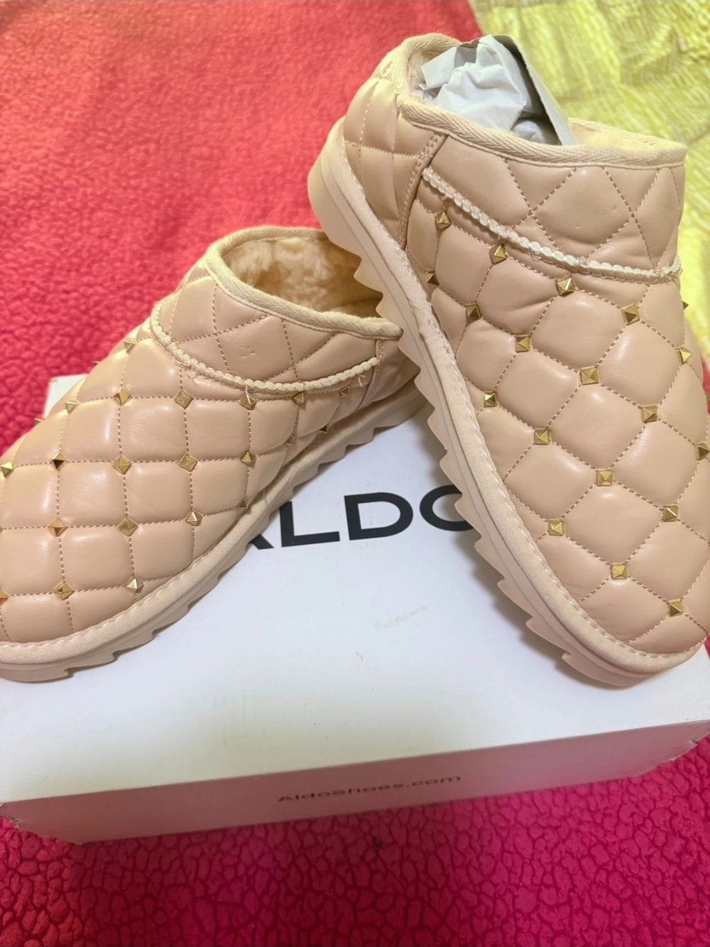 ALDO Quilted Blush Pink Studded Slip-On Mules